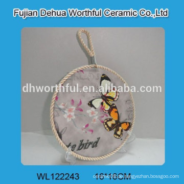 Butterfly Design Keramik Topfhalter mit weißem Seil